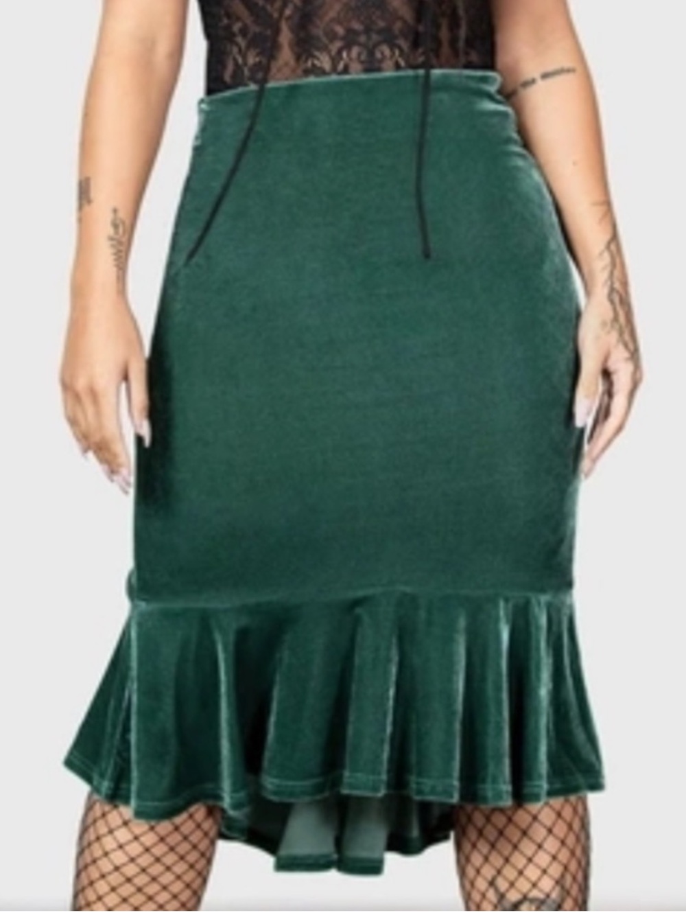 Killstar DrusillaDark Green Velvet Mermaid Skirt XXL Goth Alt - Picture 2 of 6